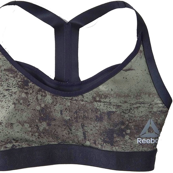 Reebok Sports Bra RNF 2-IN-1 Black Green Racerback Training Bra - Picture 1 of 1